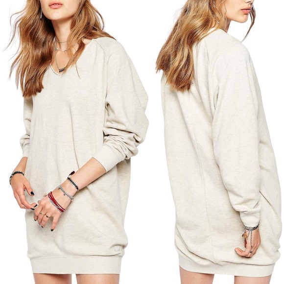 Scotch & Soda Home Alone Cozycore V-Neck Sweatshirt Dress Relaxed Neutral NWT M - Picture 1 of 9